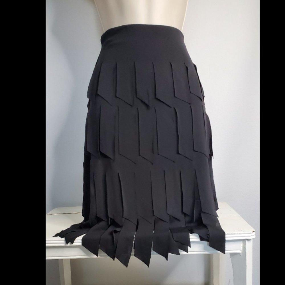Renfrew Collection Black Fringe Pull On Pencil Skirt Size 4 Made In USA